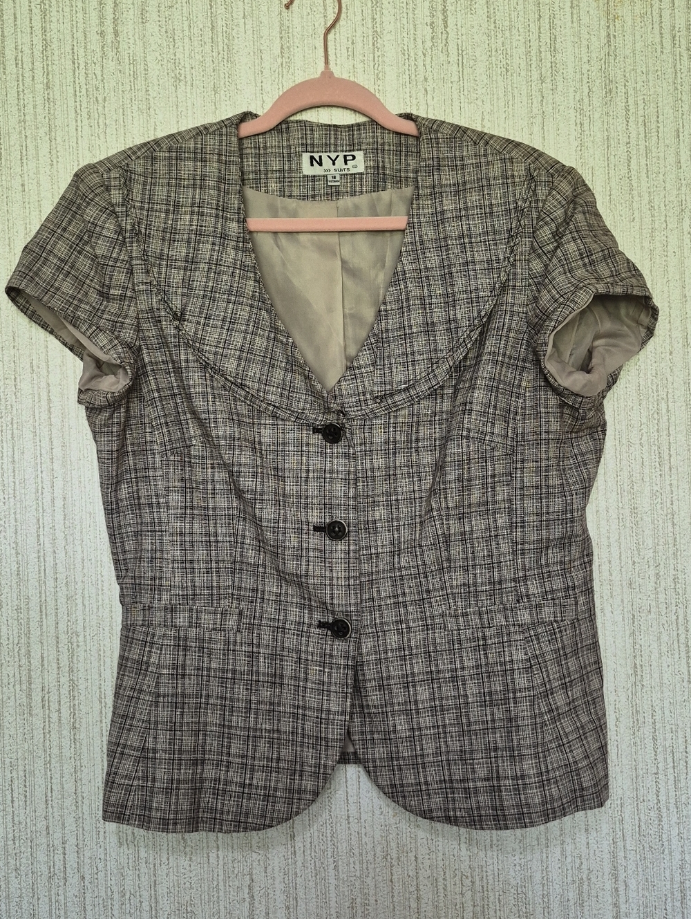 NYP Suits Size 12 Short Sleeve Plaid Blazer